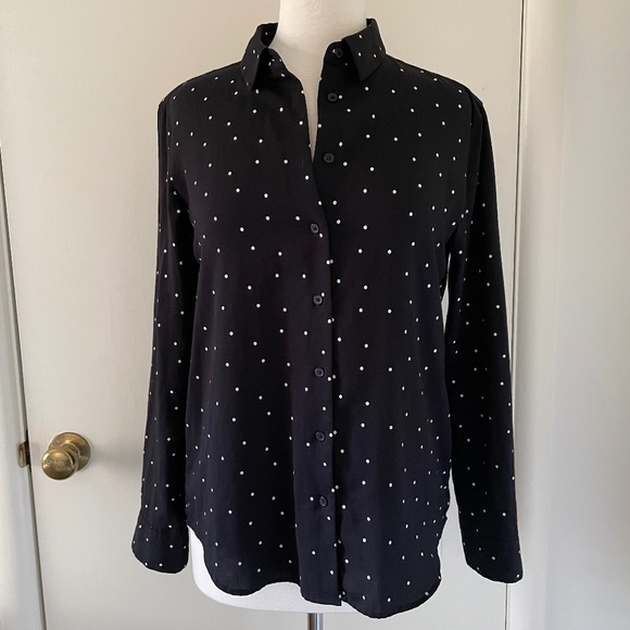 Uniqlo Rayon Blend Black with White Dots Button Down Long Sleeve Shirt Size S - Picture 1 of 6
